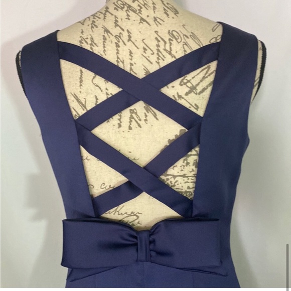 Vintage Bill Levkoff Navy Blue Satin Bridesmaid Satin Dres Beautiful - Picture 4 of 6